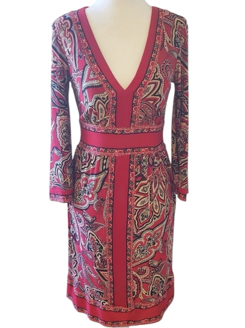 INC International Concepts red paisley print v-neck dress.